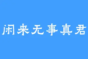 闲来无事真君